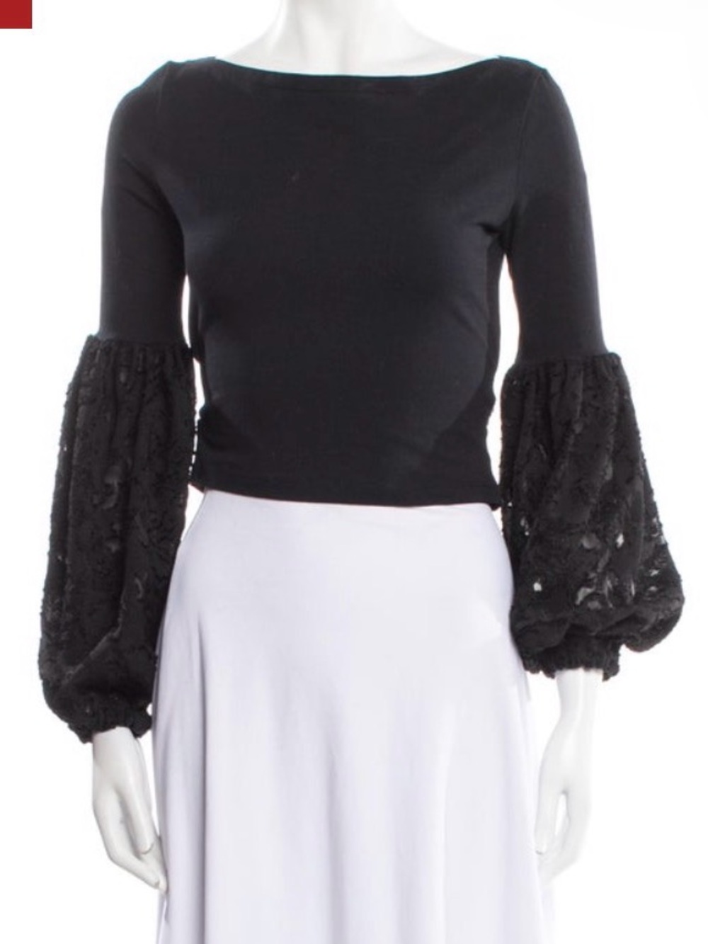Black Elegant Balloon-Sleeve Crop Top